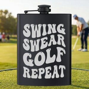Personalized Swing Swear Golf Repeat Retro Sports Black Flask | Golf | Sports
